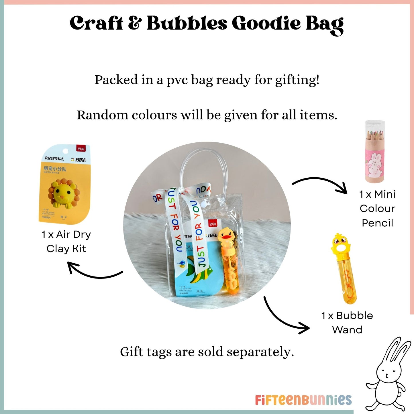 Craft & Bubbles Goodie Bag – Clay Kit, Bubble Wand & Colouring Pencil