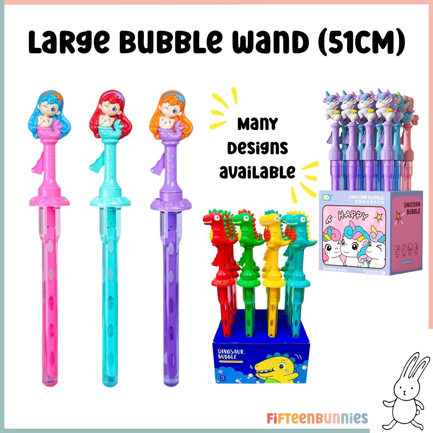 Large Bubble Wand Toy – Dino, Unicorn, Mermaid & More Designs
