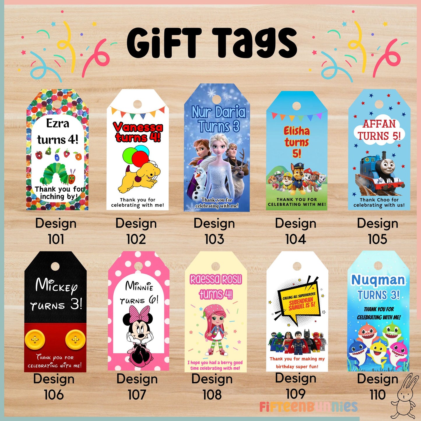 Personalised Gift Tags for Goodie Bags