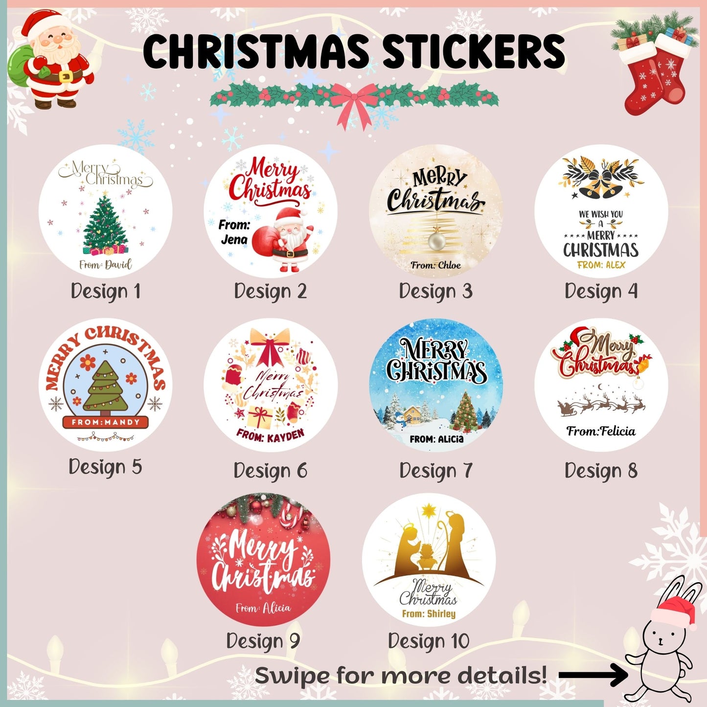 Customised Christmas Stickers – 10 Designs