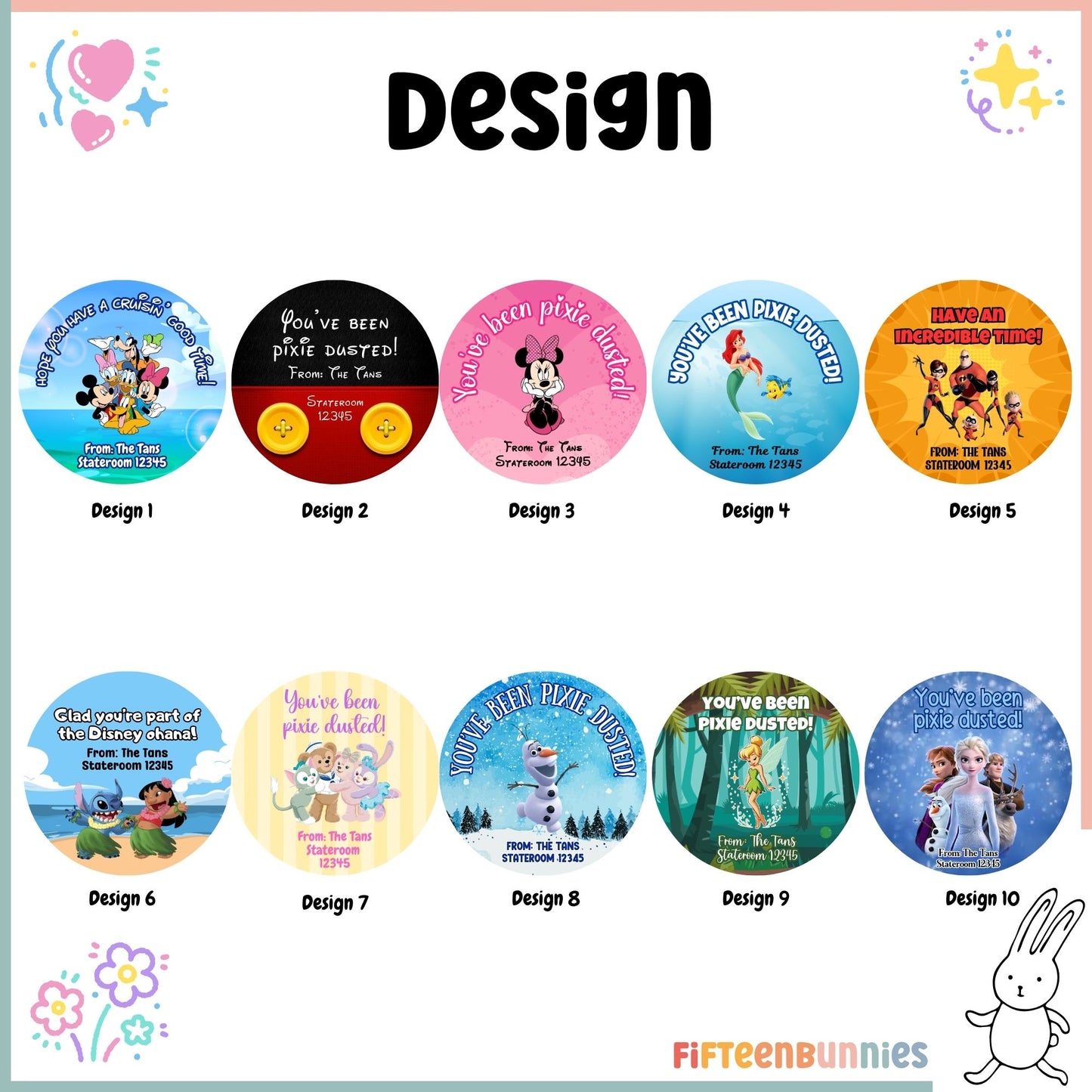 Personalised Disney Cruise Pixie Dust Round Stickers | Fish Extender FE Gift Stickers