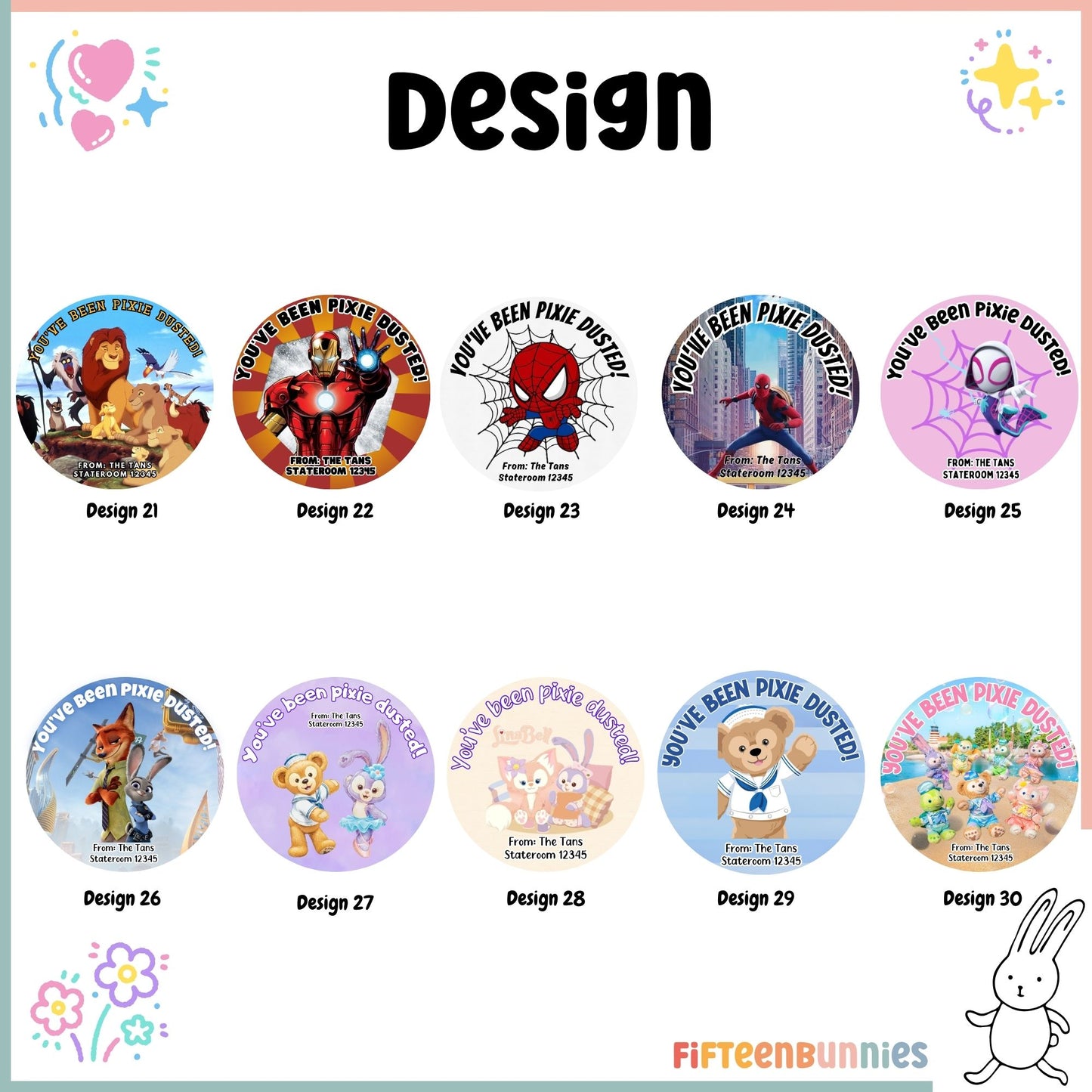 Personalised Disney Cruise Pixie Dust Round Stickers | Fish Extender FE Gift Stickers