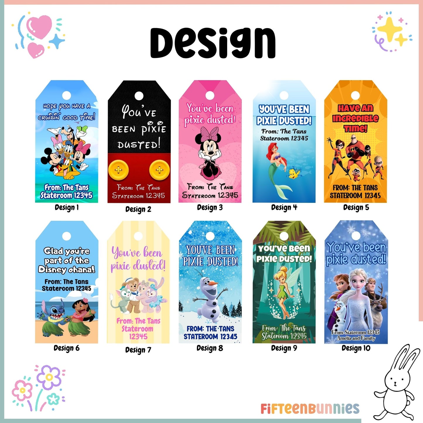 Personalised Disney Cruise Pixie Dust Gift Tags | Fish Extender FE Gifts | Custom Name Tags for Disney Cruise Exchange