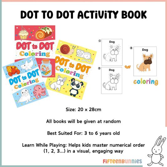 Interior page of a kids dot-to-dot book showing a numbered animal drawing for preschool counting practice.