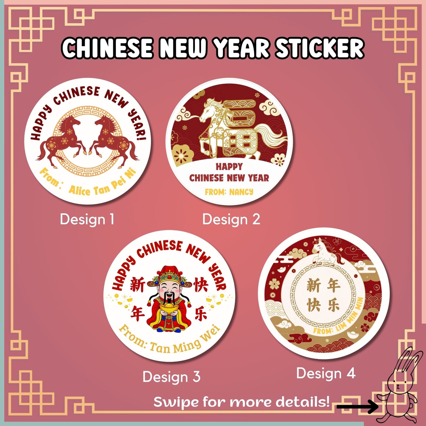 Customised Chinese New Year Stickers – 4 Designs