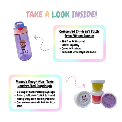 Personalised Water Bottle and Play Dough Goodie Bag